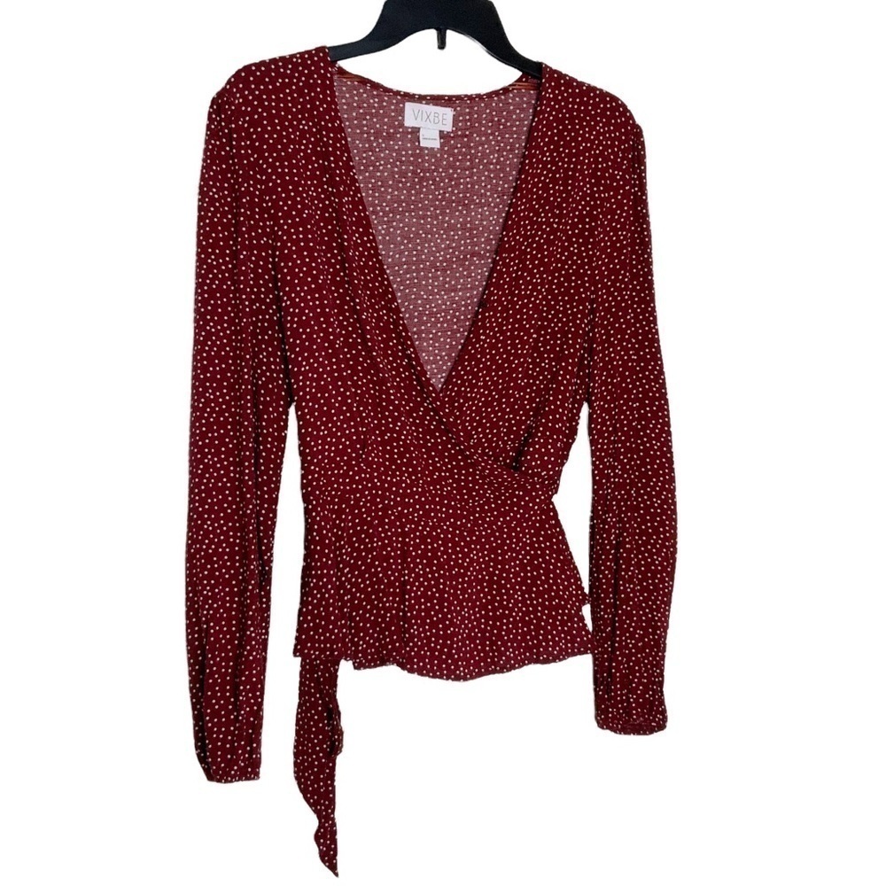 Vixbe polka dot wrapped blouse with deep V neckline. Long sleeves. Size S - Picture 4 of 8